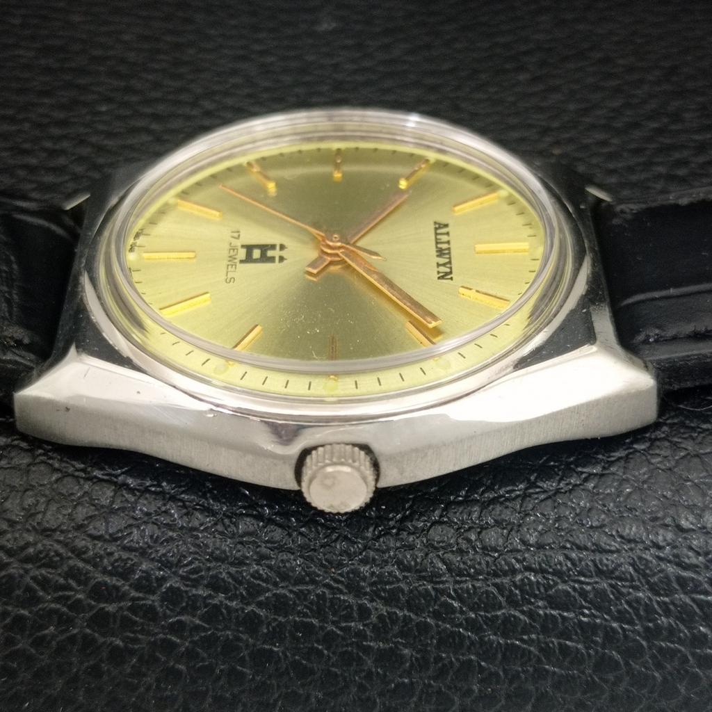 ALLWYN HANDAUFZUG VINTAGE 6300A INDISCHES HERREN GOLDFARBENES ZIFFERBLATT UHR a703966-1