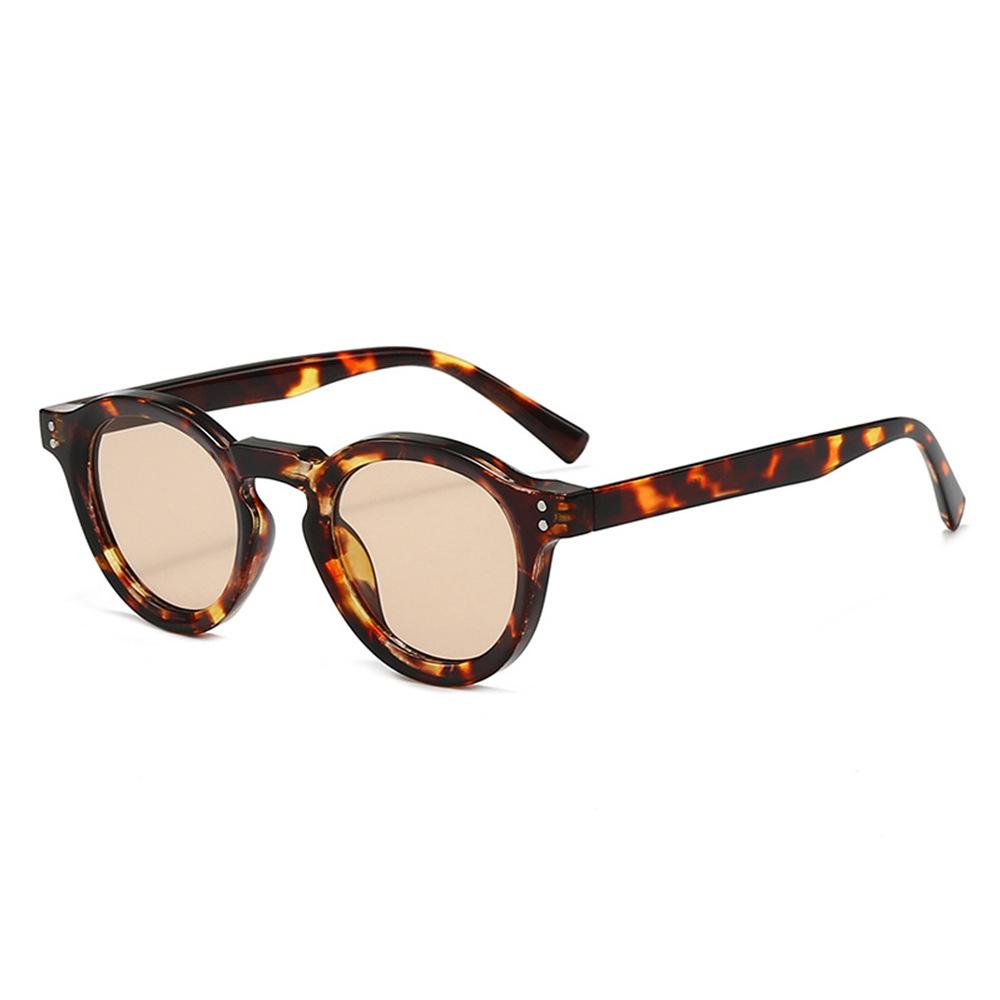  New Fashion Small Round Sunglasses Women Shades Fashion Leopard Blue Lens Men Trending Rivets Frame UV400