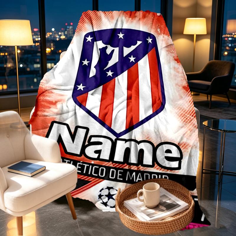 Custom Name Personalized Atletico Madrid Print Blankets, Home Decor, Bedroom, Sofa, Camping, Couch, Gifts for Birthday Christmas