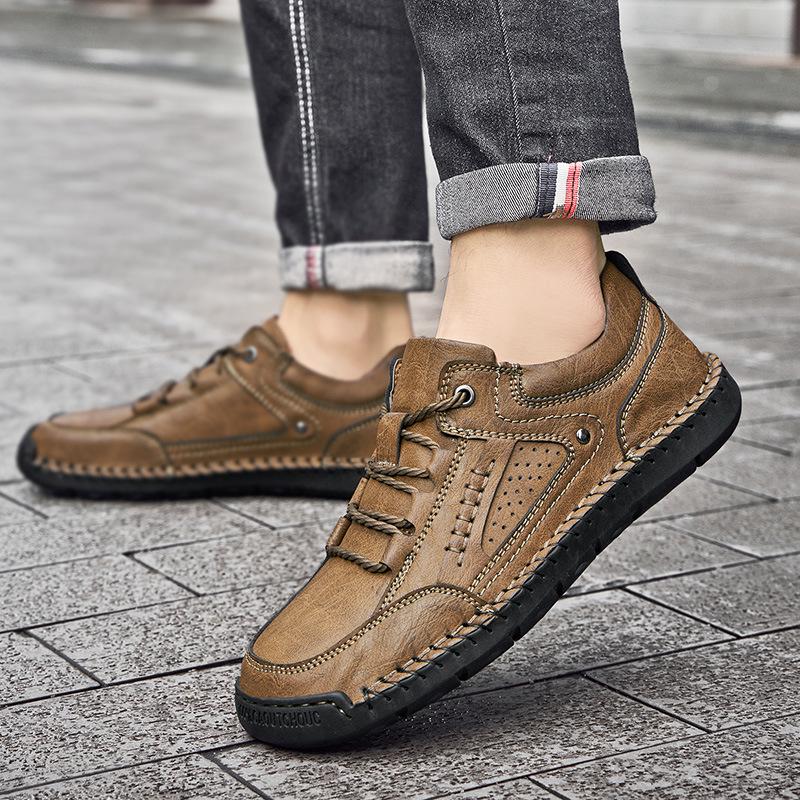 2025 Plus Size Hand-stitched Men's Leather Slip-on Casual Low-top Shoes for Spring