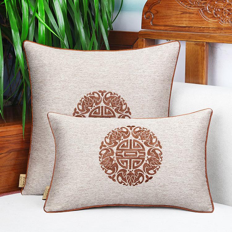 New Chinese-style Embroidered Throw Pillows Solid Wood Sofa Cushions Bedroom Headboard Backrest Waist Pillow Cushion Cover