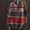 Johnature Women Vintage Striped T-Shirts Summer Chinese Style O-Neck Short Sleeve Knitted Female T-Shirts
