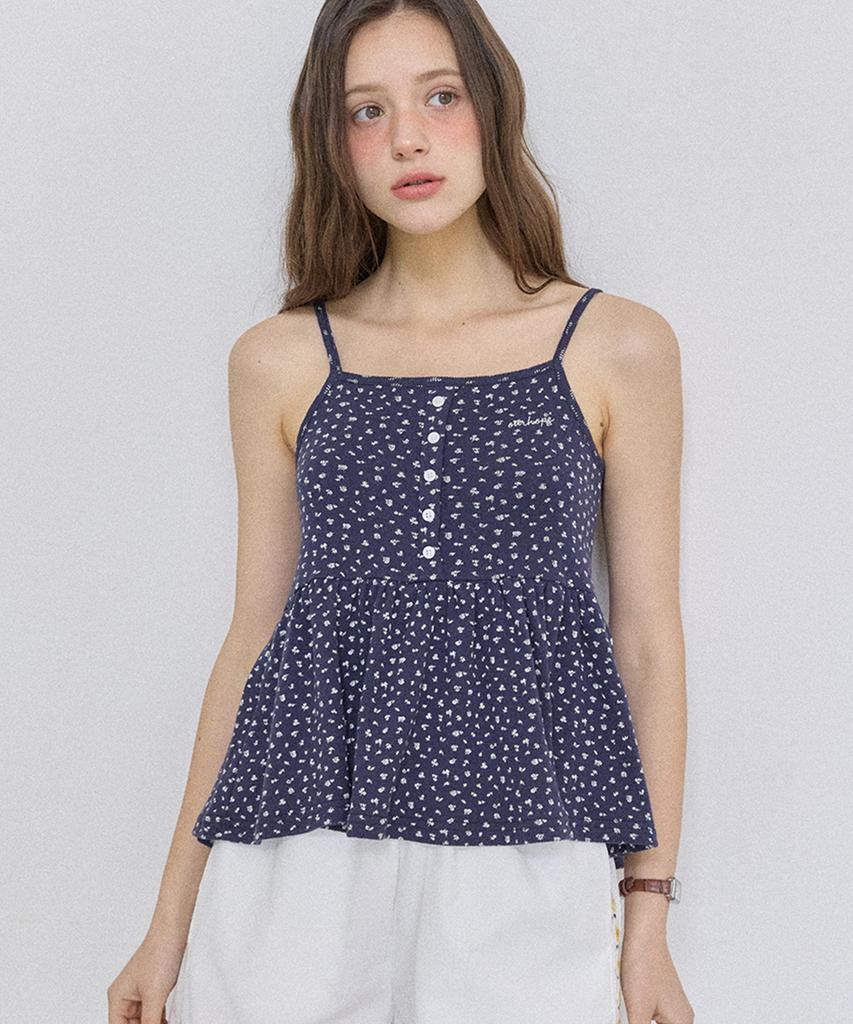 OURHOPE Tiny Floral Button Sleeveless - Navy