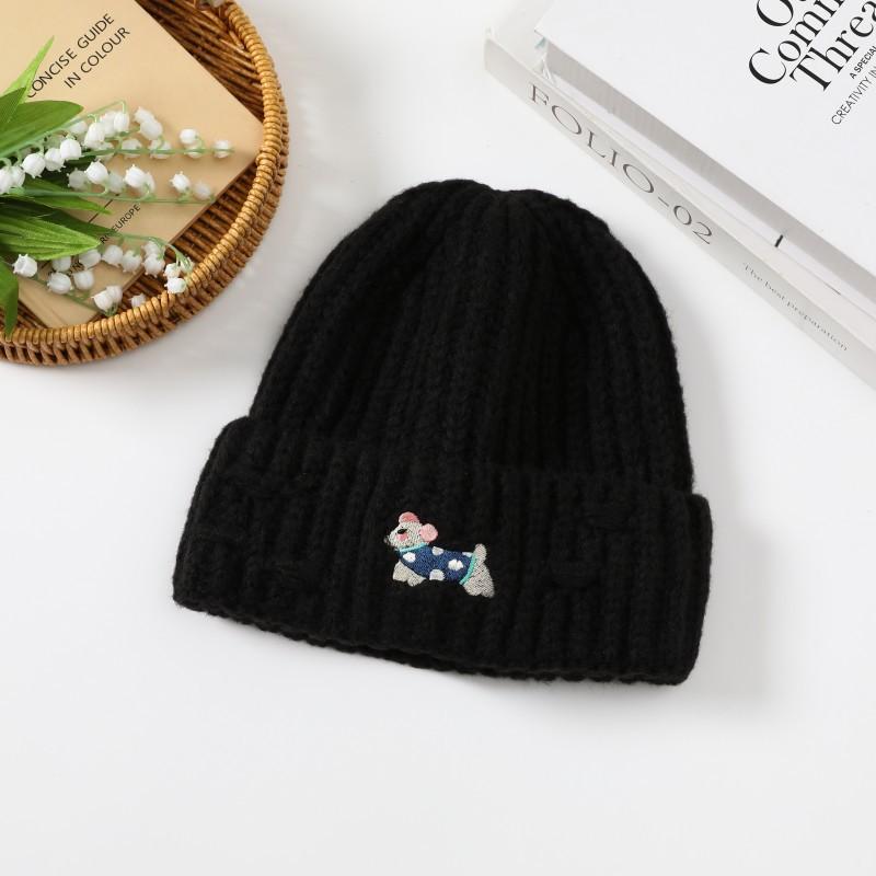 

Cute Puppy Embroidered Hole Knitted Hat for Women Autumn and Winter New Style Baotou Cold Hat Warm Ear Protection Woolen Hat for Women M（56-58cm）