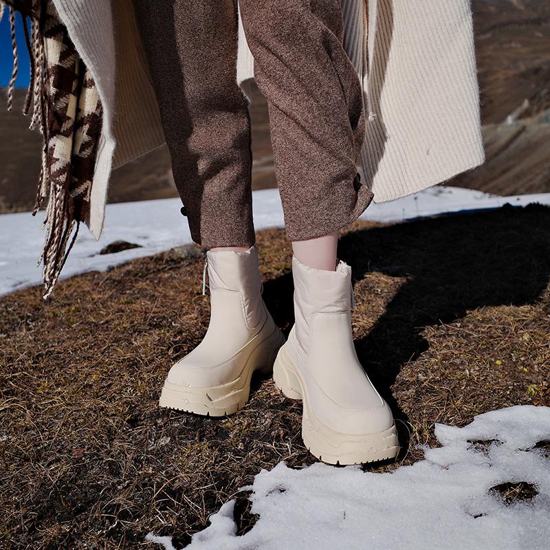 Krazing Pot Cow Leather Wool Blend Winter Round Toe Platform Snow Boots Zipper Women Casual Keep Warm Ankle Boots