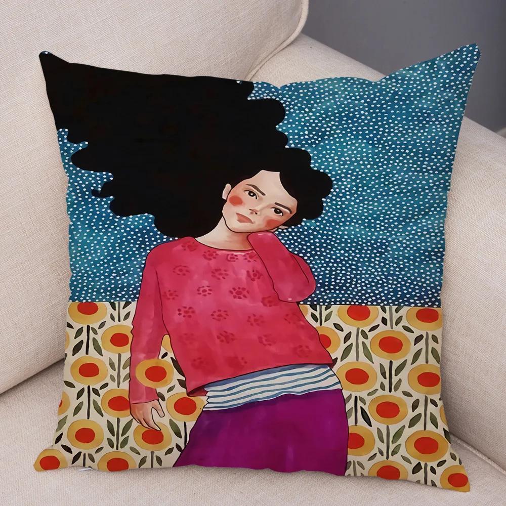 Fashion Abstract Girl Pillowcase Soft Plush Decor Cartoon Flower Lady Cushion Cover for Sofa Home Throw Pillow Case 45x45cm