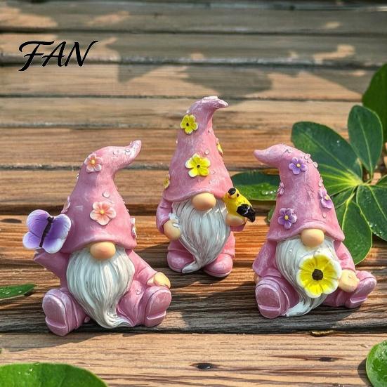 Macaron Color Resin Statues for Gifts Halloween Gnome Statue, Spring Butterfly Bird Flower Themed Gardening Women Figurine Garden Patio, Hand Painted