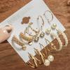 European and American Inlaid Pearl Women's Earrings Creative French Retro Gold Earrings Set 9-piece Set