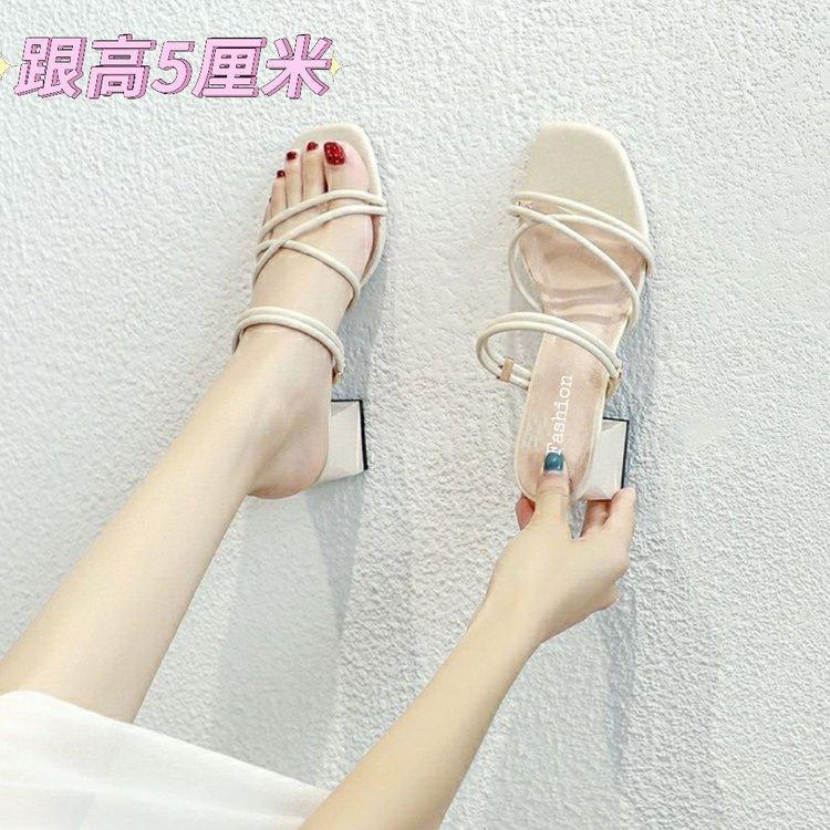 Two pairs of slippers, one-word fashion sandals, summer fairy new high-heeled sandals, low-heeled sandals, outer wear 33