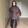 Cross-border European and American women's clothing  Amazon stand-up collar British style casual trend cloak jacket temperament lace-up
