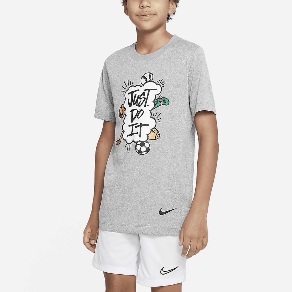 Nike Letter Print Crew Neck Short Sleeve T-Shirt Kids Tops Rolling-Grey DX9534-074