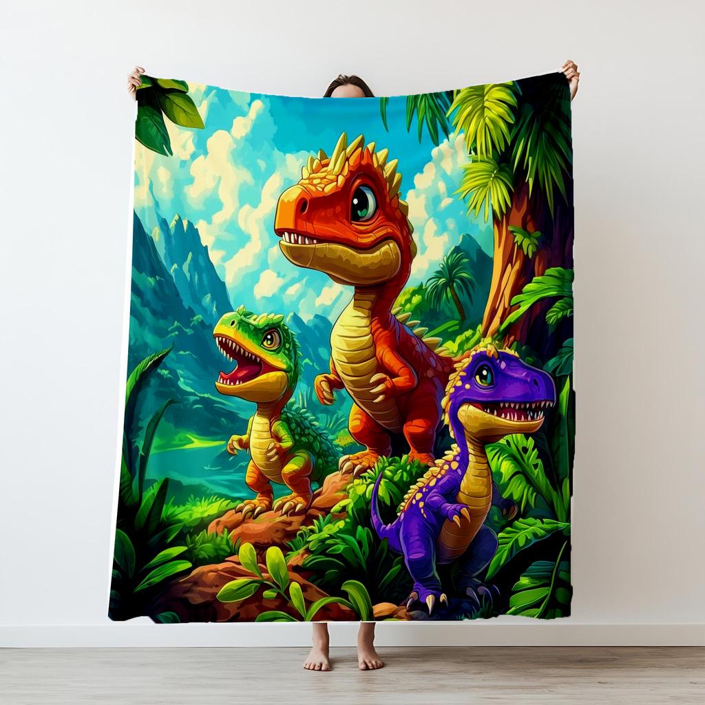 130150cm Funny Cute Face Dinosaur Thin Printed Blanket Camping Throw Bed Sofa Office Air Conditioning Soft Leisure