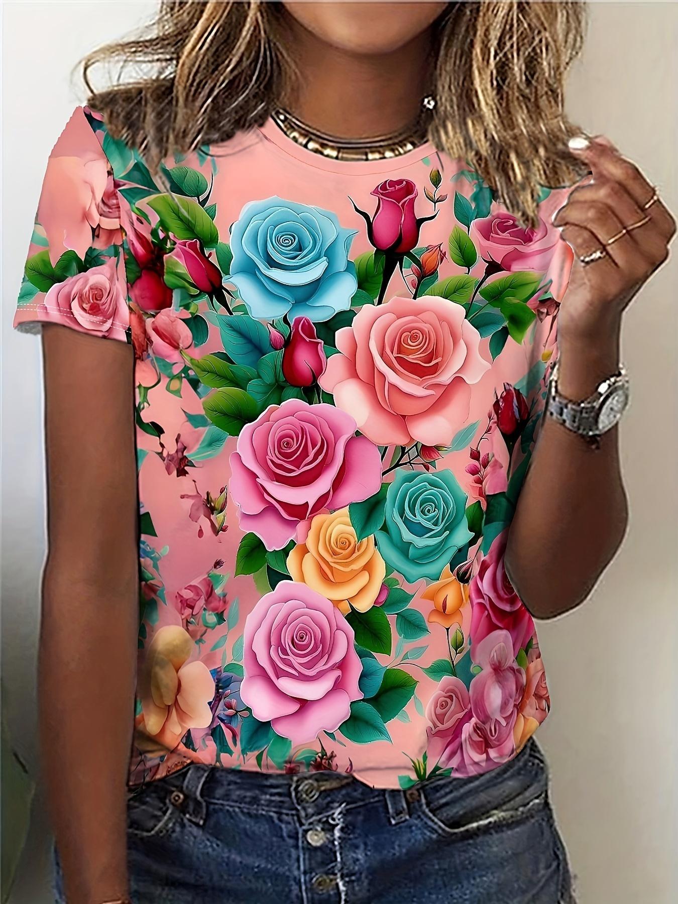 

Multi colored rose pattern, bold floral garden design XS