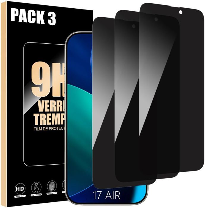 3x Verre Trempé Anti-Espion pour iPhone Air - BOOLING - Installation Facile Antichoc Résistant