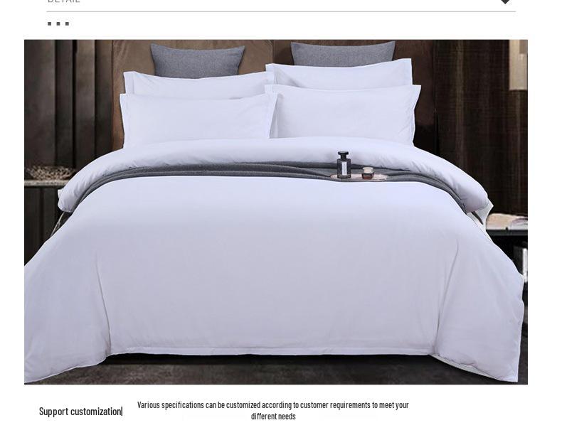 Washed Cotton 4-Piece White Bedding Set for Hotels and Guesthouses, Fitted Sheet Style