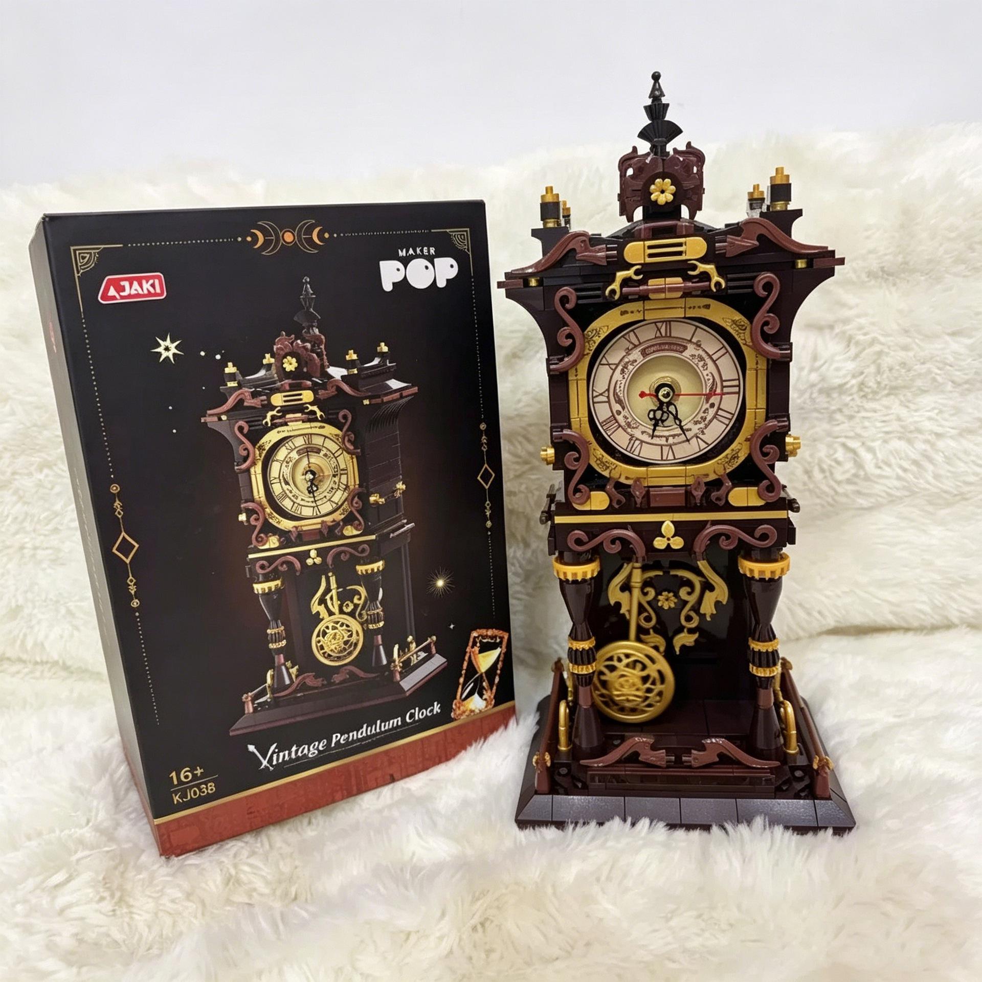 Jiaqi Ретро Маятниковые Часы Строительные Блоки: Образовательная игрушка из мелких частиц для мальчиков и взрослых с подарочной коробкой ручной работы