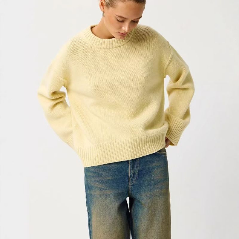 

Пуловер в западном стиле, новая мода, с круглым вырезом, свободный повседневный вязаный свитер крупной вязки Light yellow S