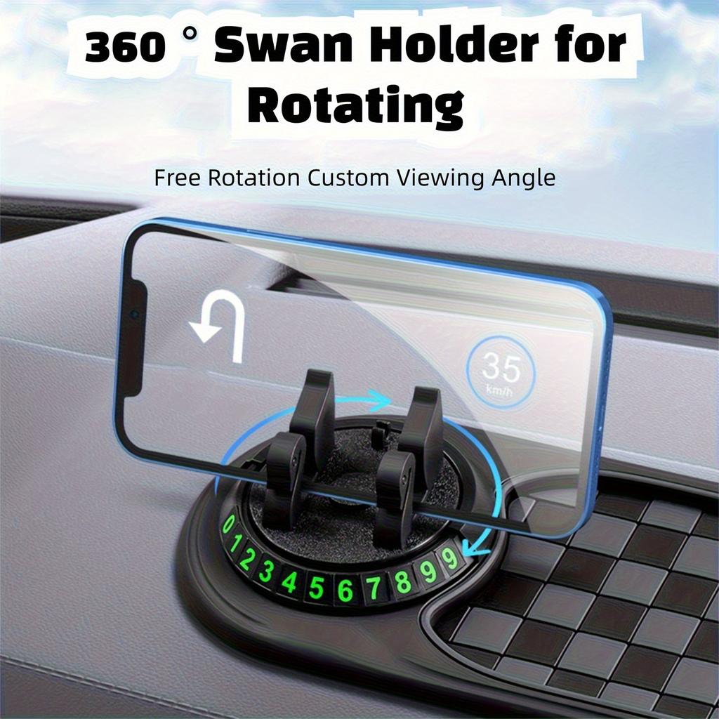 Multifunctional Anti-Slip Car Dashboard Pad with Rotating Phone Holder | Large Capacity Glasses And Key Storage, Heat-Resistant Silicone, Grid Design