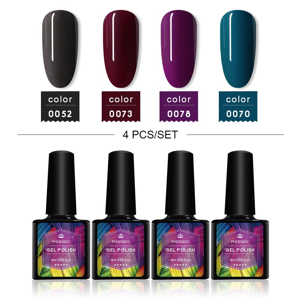 PHOENIXY 4/12/18 Farben Gel-Nagellack-Set Gel-Lack-Kit zum Einweichen der Maniküre Semi-permanente Hybridlacke Basis und Top Nail Art