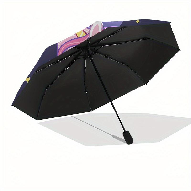 Unicorn Fantasy Night Sticker Decal for Kids Room Decor Umbrella, Cute Umbrella with Cute Design, Portable 3-Fold Compact Umbrella for Men & Women, Va
