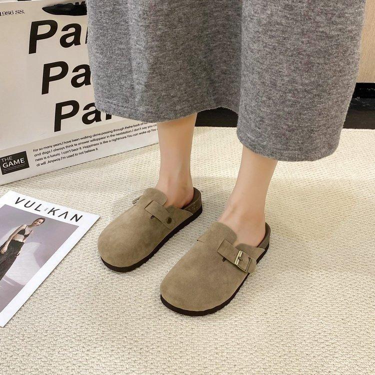 Baotou half slippers women's outer wear 2025 new spring spring and autumn flat bottom platform retro lazy shoes comfortable