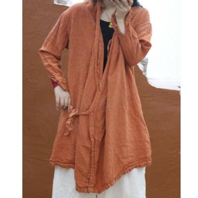 Chemises Style Chinois pour Femmes Bandage Vintage Couleur Unie Chemisiers Printemps Manches Longues Amples Chemises pour Femmes