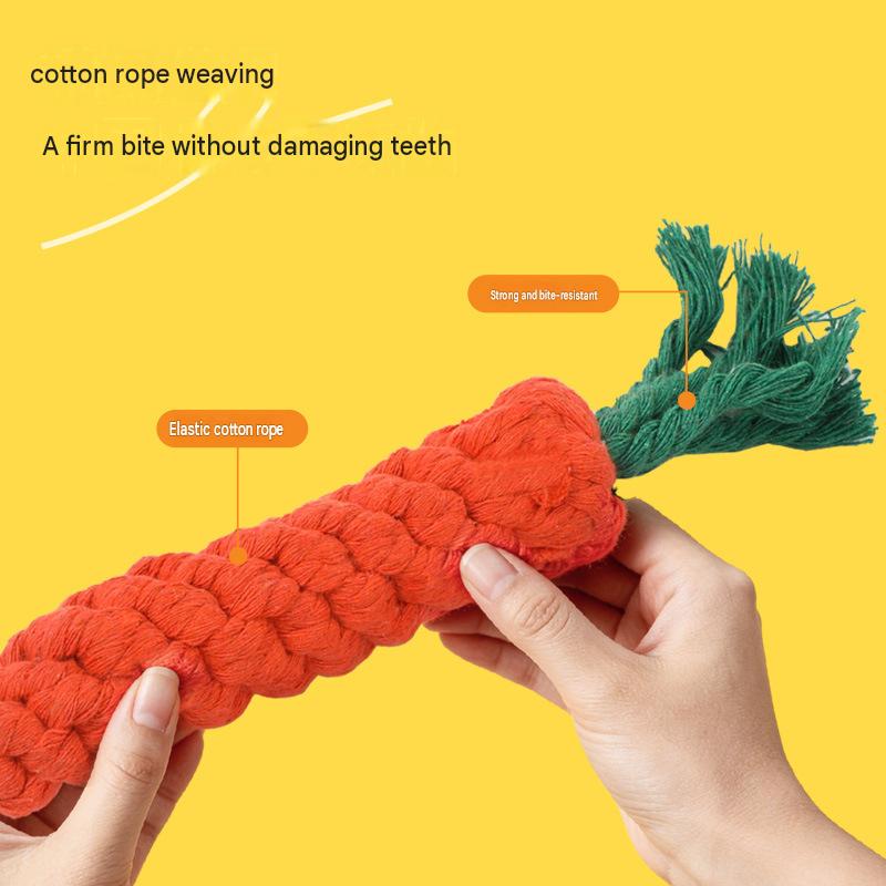 Cotton Rope Carrot Dog Toy Chew Durable Braided Knot Teether Boredom Relief for Small Medium Dogs