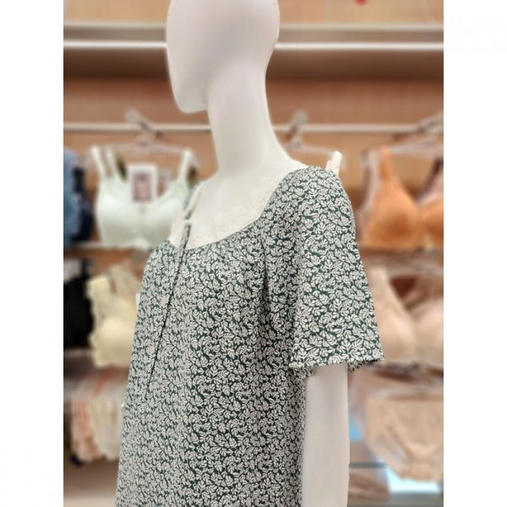 Barbara Women S Green Leaf Rayon Homewear dreSS Agw4621l