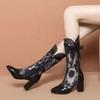 Stivali estivi in vernice con tacco alto e rete stile fata, tacco spesso, caviglia scoperta, scarpe da donna, sandali ricamati, stivali lunghi singoli per primavera e autunno