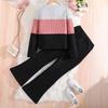 Girls' European-American Color Block Ribbed Knit Long Sleeve Top & Flare Pants Set - Autumn/Winter New Arrivals for Big Kids