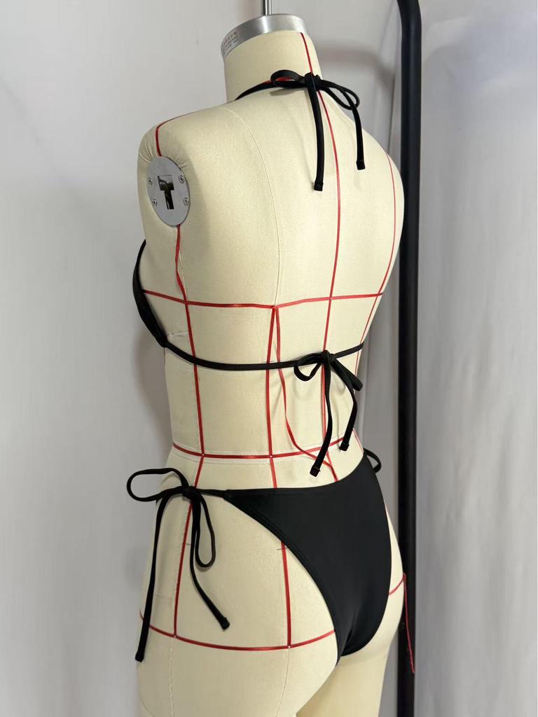 2026 Cross-Border European & American Lace Tie-Up Triangle Bikini Swimwear