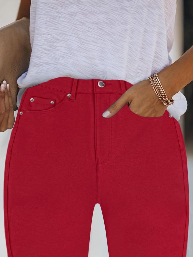 Jeans Skinny Elasticizzati a Vita Alta da Donna - Colore Unito, Moda Casual