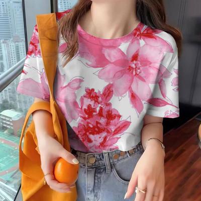 T-shirt Vêtements Femme Manches Courtes Mode Haut Col Rond Été Vêtements Élégants Ample Décontracté Manches Mi-longues T-shirt Femme