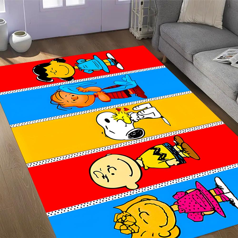 Snoopy's Peanuts Gang Themed Anti-Slip Rugs - Polyester Home Decor, Suitable for Bedrooms, Living Rooms, Doorways, Studios, and Decorations