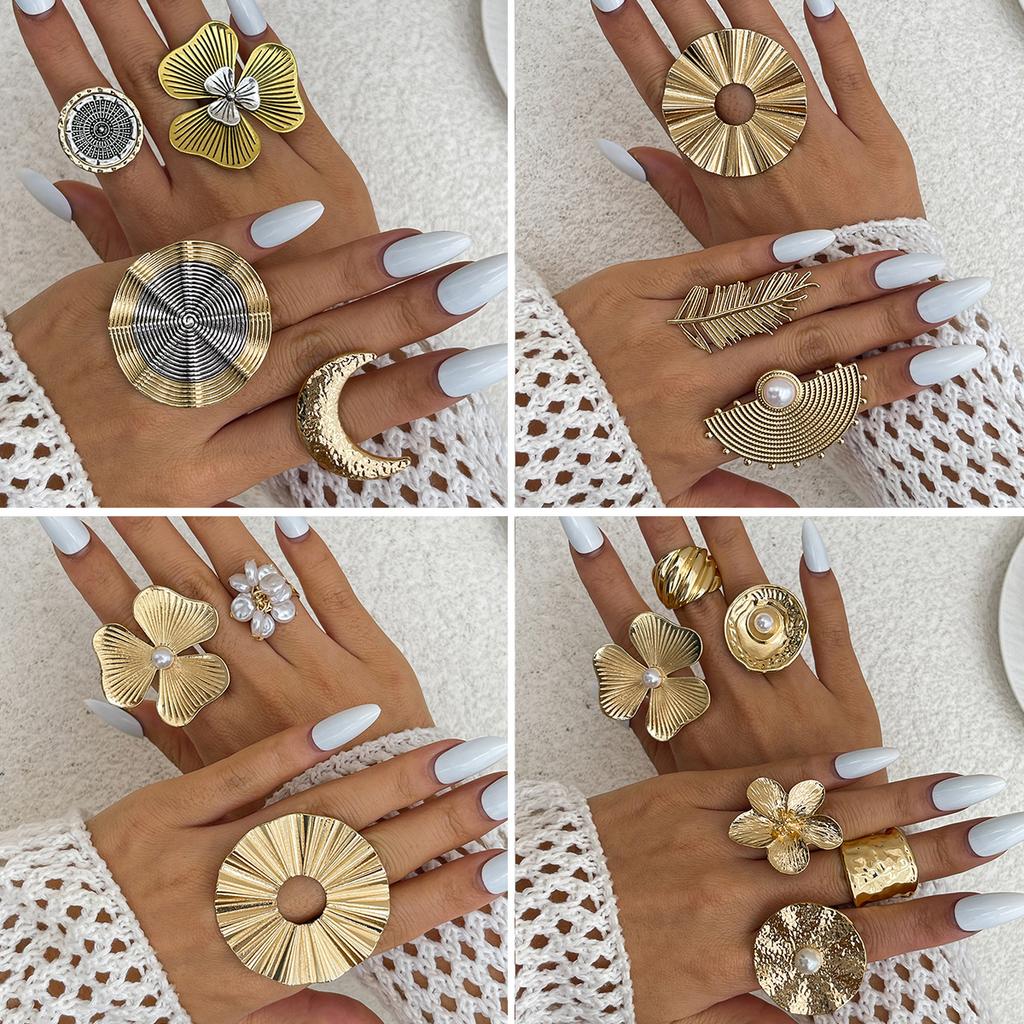 Ingemark 18 Styles Vintage Punk Petal Flowers Rings for Women 2026 Trend Goth Geometric Adjustable Rings New Year Party Jewelry