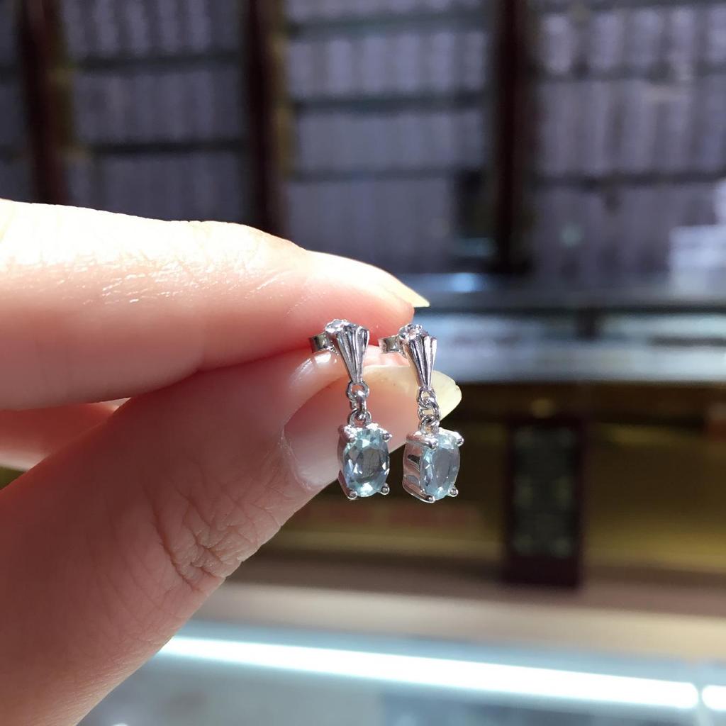 Aquamarine Gemstone 925 Silver Inlaid Simple Stud Earrings