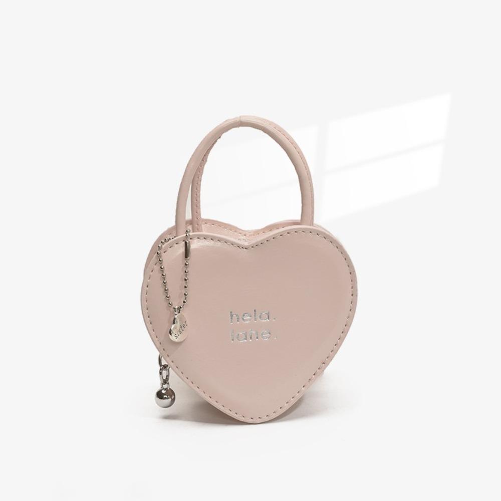 

Solid Color Women Coin Purses Cute Shoulder Storage Bag Korean Halterneck Heart Wallet Handbag розовый