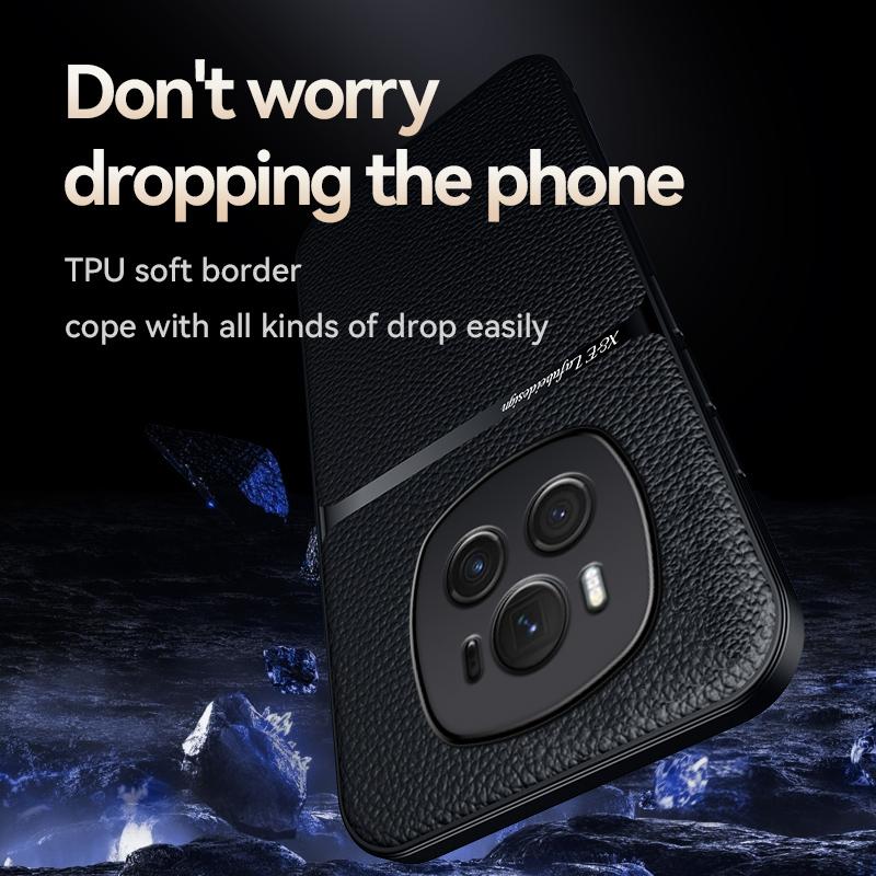 Pouzdro For Honor Magic6 Pro Magnetický držák do auta Kožené pouzdro na telefon For Honor Magic 6 Pro 6Pro Měkký silikonový zadní kryt odolný proti nárazům