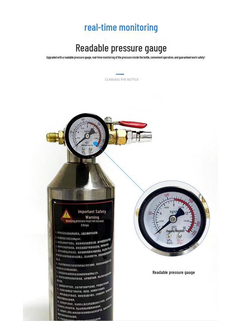 Stainless Steel Car A/C Pipe Cleaning Bottle with Pressure Relief Valve for Non-Dismantle Refrigeration System Repair