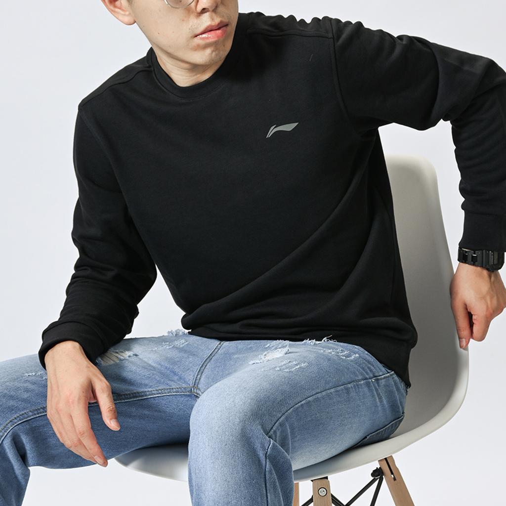 Li Ning Classic Crew Neck Loose Pullover Long Sleeve Sweatshirt Men Sweatshirt Black AWDQ425-1