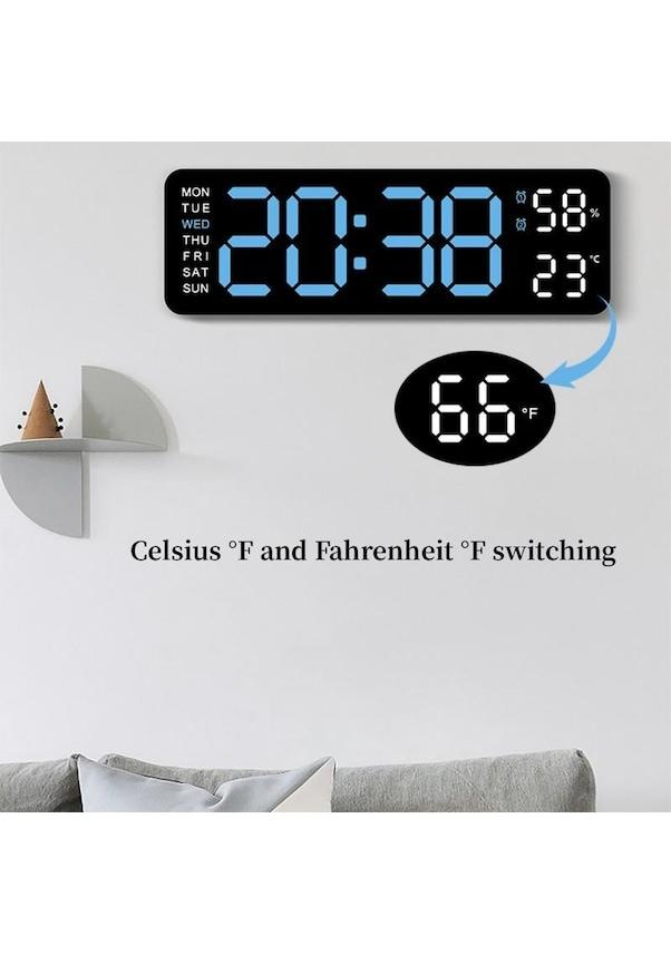 9 inch digital wall clock temperature humidity clock table clock electronic LED alarm clock Orange