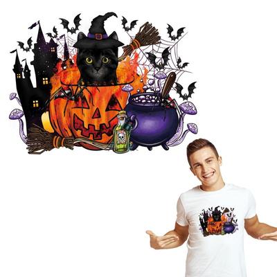 Cat Pumpkin Thermo Transfer Halloween Decals Parches Ropa Diy Heat Press Appliqued Clothes Sticker Hoodies Patch Iron On Clothes