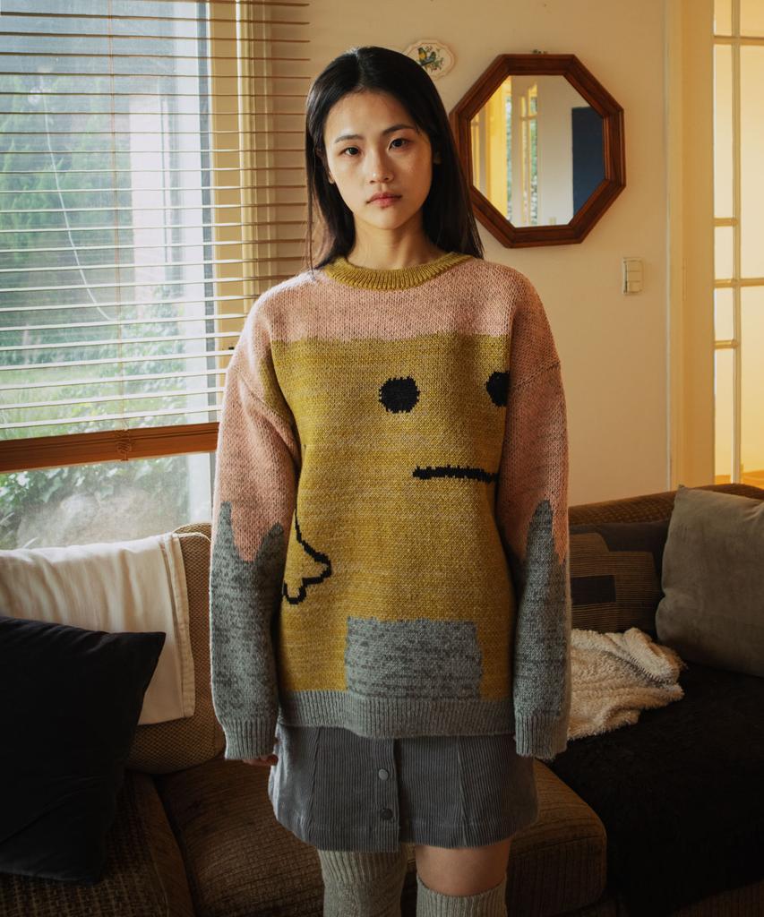 GROUNDWORK Square Man Knit Sweater / Pink Olive Mix