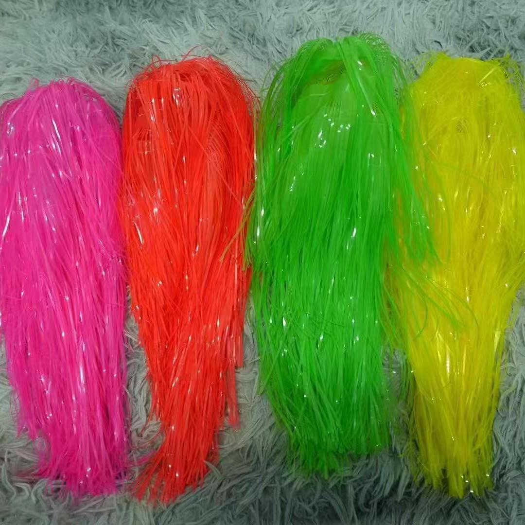 

Fluorescent Tinsel Hula Skirt & Straw Hat for Hawaiian Beach Party One Size