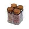 Acacia Wood Glass Seasoning Bottle Set - Pepper, Salt, Spices - 4-Piece Square Sprinkler Jars