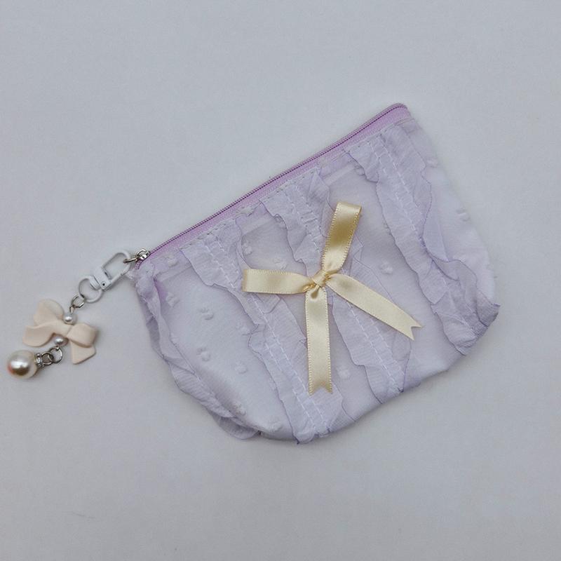 Urocza Damska Mini Torebka na Makijaż Koreański Koronkowy Kok Płócienna Portmonetka Mała Saszetka Torebka Kawaii Damska Torba na Kosmetyki z Zamkiem