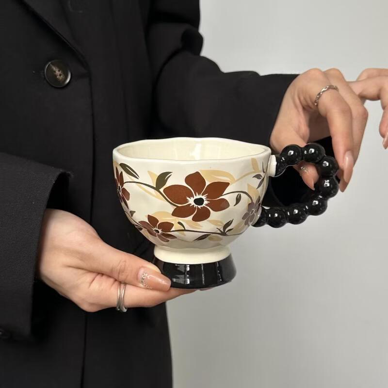 OLOEY Vintage Floral Ceramic Goblet Mug