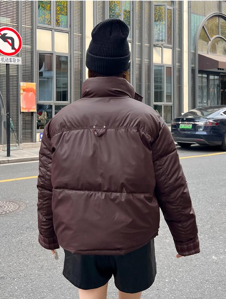 Vertical Collar Plaid Contrast Cotton Warm Short Thickened Jacket