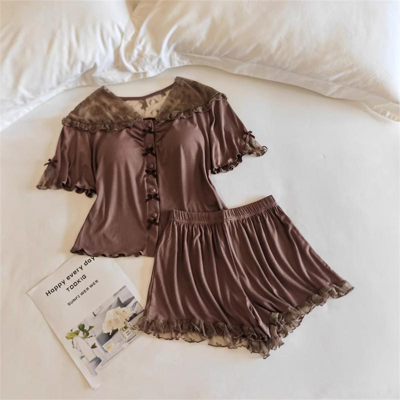 Women's Summer Modal Pajama Set with Chest Pad - Short Sleeve, Lightweight, for Spring and Autumn