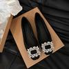 Mode Flatskor för kvinnor 2025 Vår och Höst Svarta Strass Nya Fyrkantiga Tå Loafers Plus Size Damskor 44 42 43